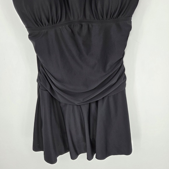 SHEKINI Black Mesh Ruched Swimdress Skirted Tankini One Piece Swimsuit S - Picture 3 of 8